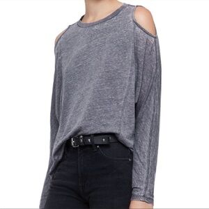 All Saints Aino Acid Wash Cold Shoulder Long Sleeve Top Gray